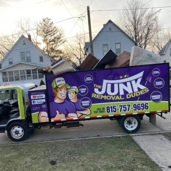 the junk removal dudes truck on site